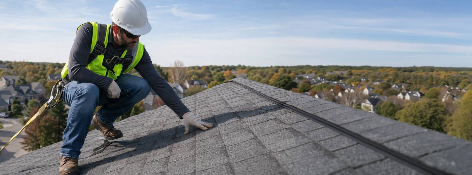 Roofer inspecting a roof in Grand Rapids
