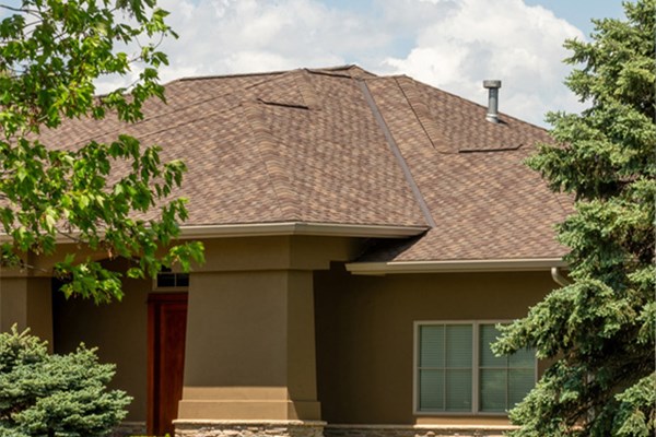 Close-up of asphalt shingles on new roof