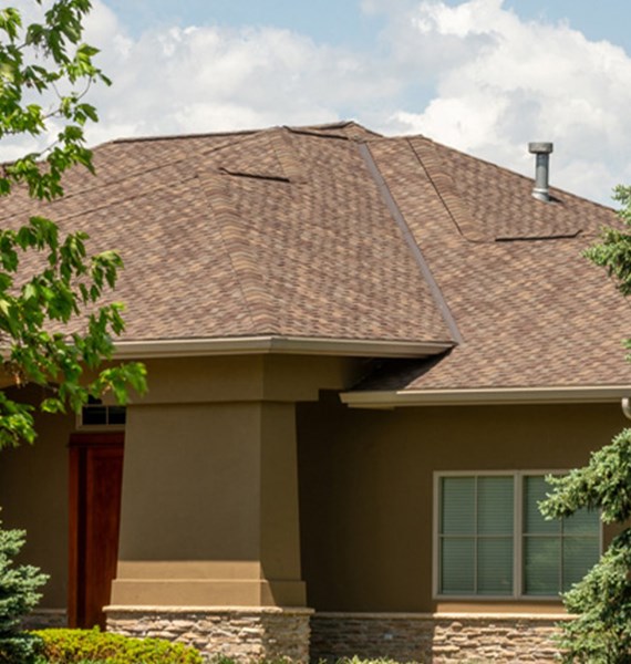 Close-up of asphalt shingles on new roof