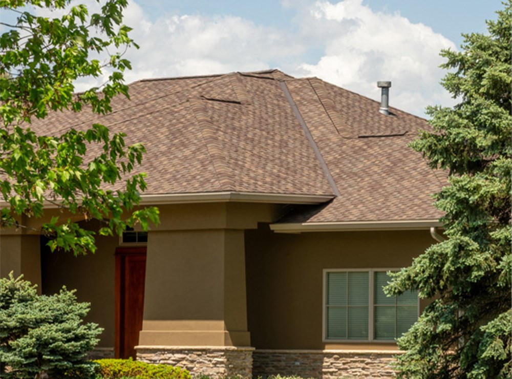 Close-up of asphalt shingles on new roof