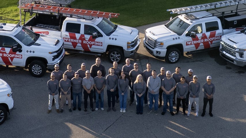 Werner Roofing employees participating in a local Michigan community service event