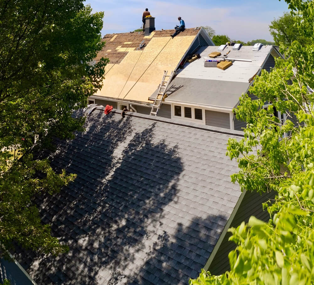 Michigan home shown during the roof replacement process