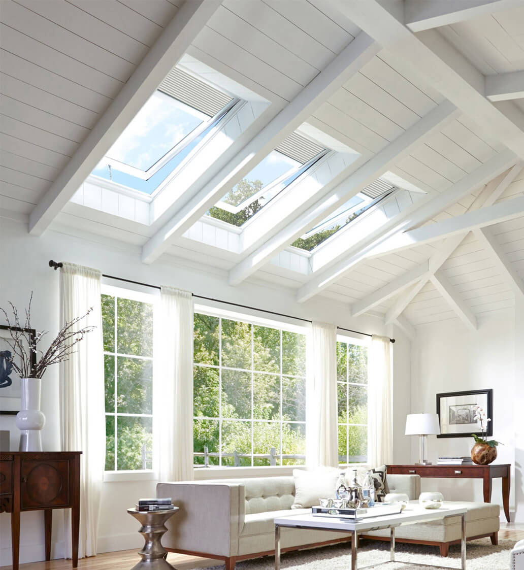 Sunlight streaming through skylight into living space